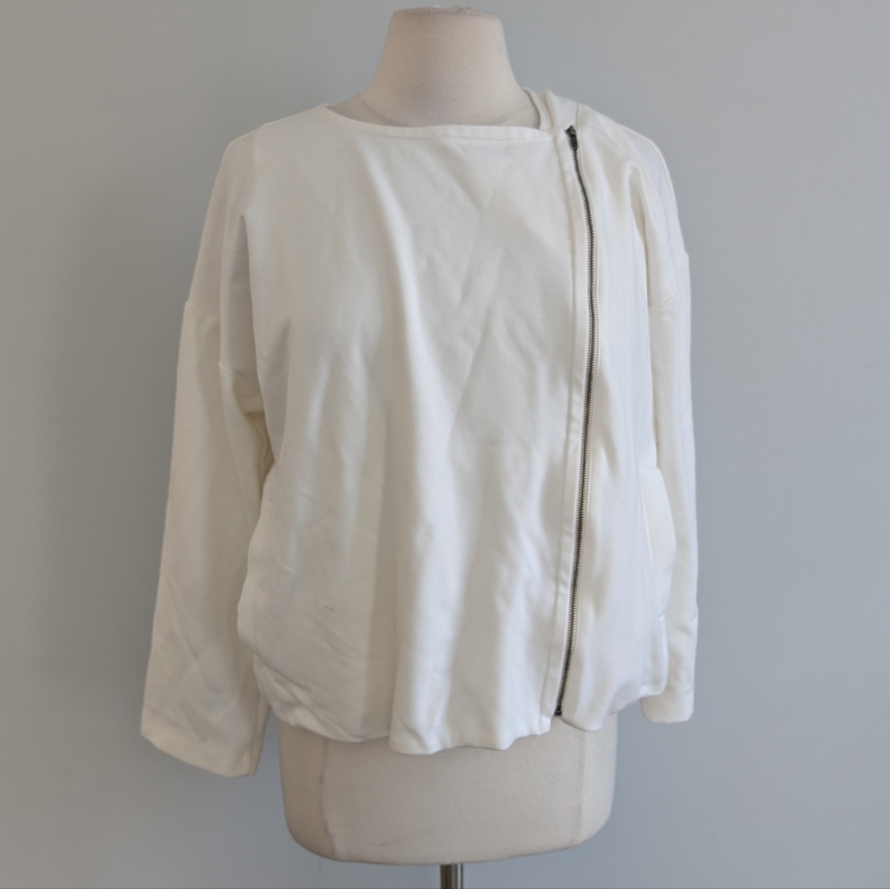 Women's Eileen Fisher White Side Zip Comfy Blazer Jacket Medium